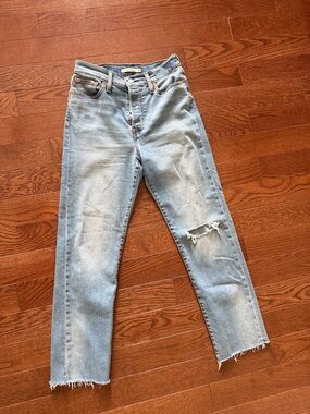 Levi's Light Blue Straight Leg Jeans with Distressed Knee